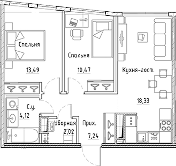 2-комнатная квартира 55.67 м², 6/10 эт., ЖК «LEGENDA Лисичанская 22»